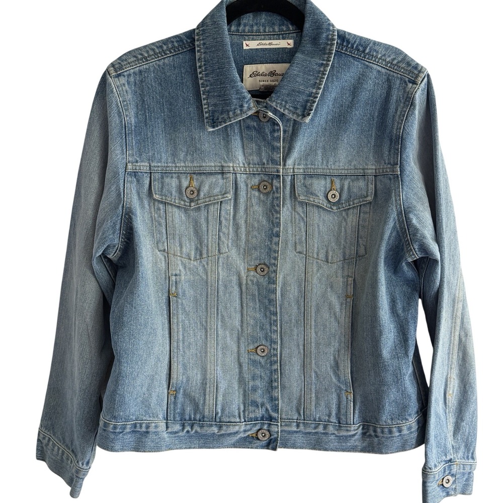 Eddie Bauer Jacket Womens Medium Blue Trucker Denim Jean Y2K Tailored EC